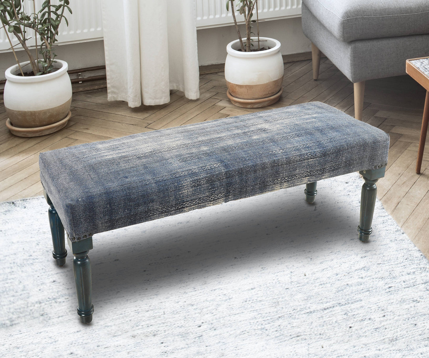 LR Home - Antique Blue Simple Living Indoor Bench: Blue