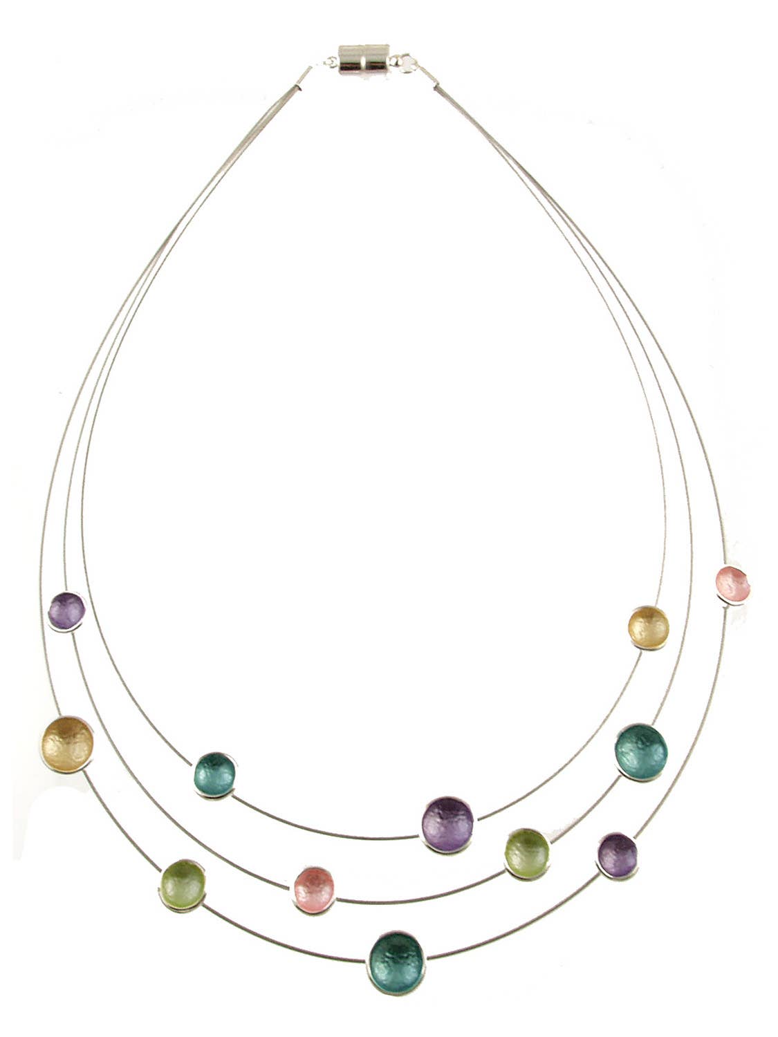 Origin Jewelry - Dot Necklace, Three Strand Necklace, Multi Tones: Blue Green