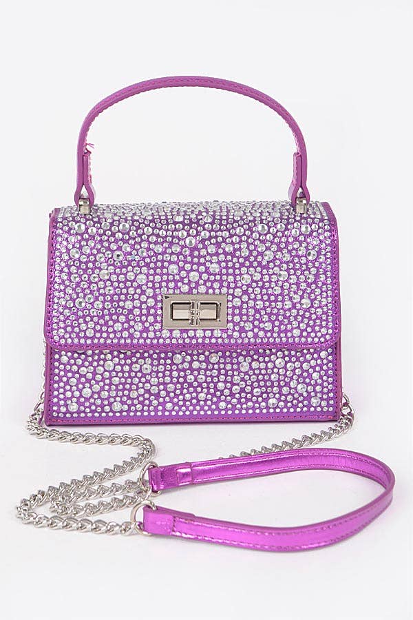 Shop Neighbors - Hot Fix Stones Metallic Top Handle Bag: GOLD