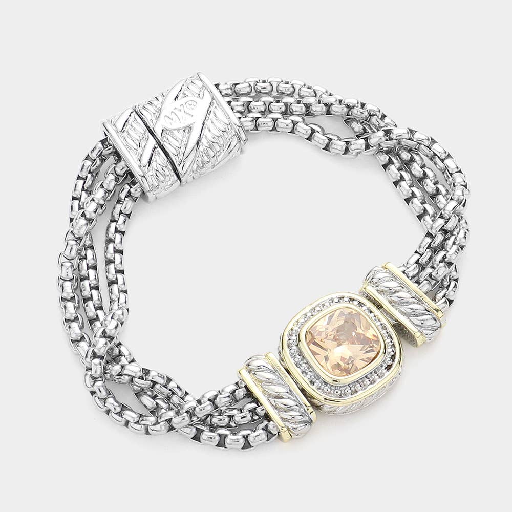 Sensibling Corp. - Square CZ Stone Magnetic Bracelet: Black