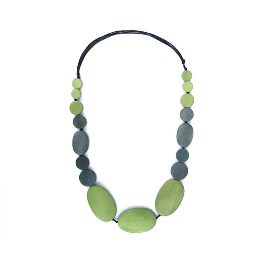 Katie and Company - Pagosa bright green and gray wood bead necklace