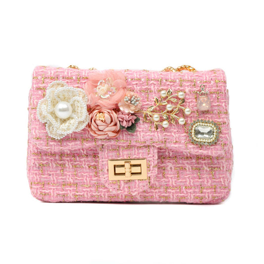 PEACH ACCESSORIES - CH3152 Jewelled tweed bag in Pink