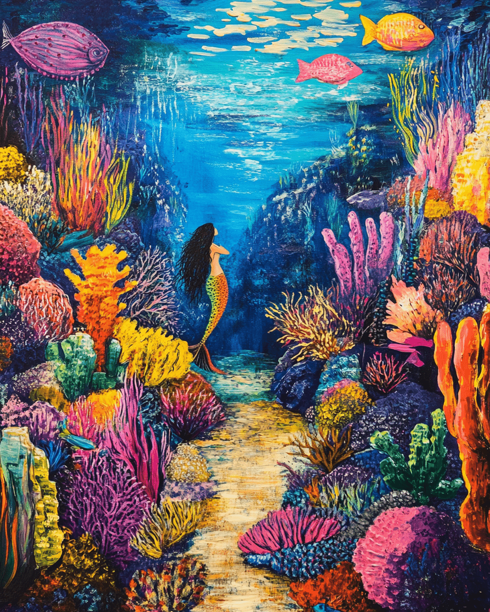 Mowbi - Coral Reef Mermaid - Wall Art Print - Ocean Seaside Beachcore - 8"x10" Artwork - 11"x14" Matte