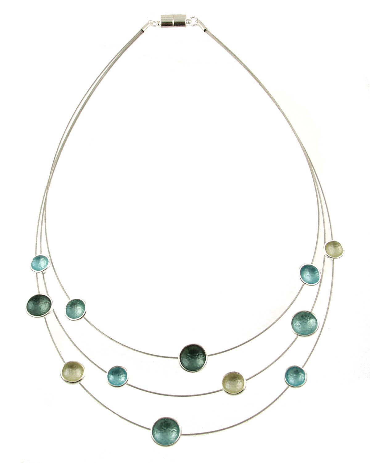 Origin Jewelry - Dot Necklace, Three Strand Necklace, Multi Tones: Grey Dot