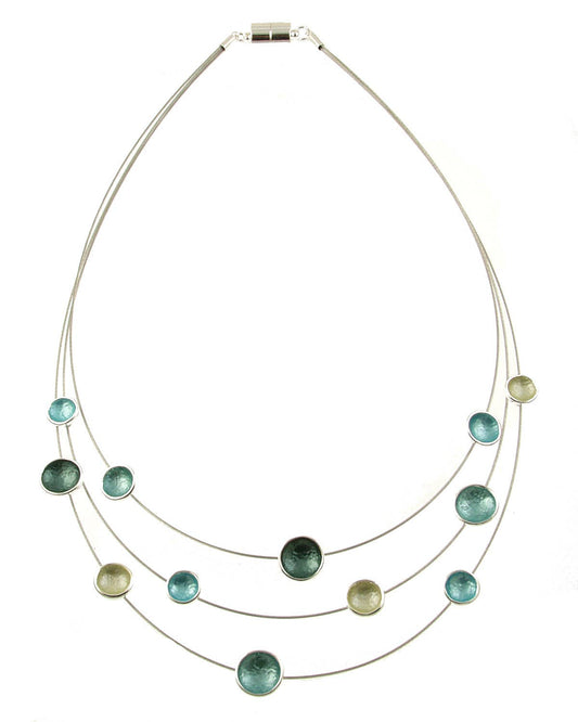 Origin Jewelry - Dot Necklace, Three Strand Necklace, Multi Tones: Blue Green