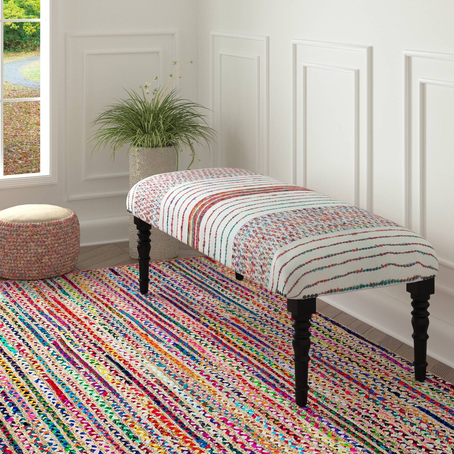 LR Home - Striped Multicolor Farmhouse Indoor Bench