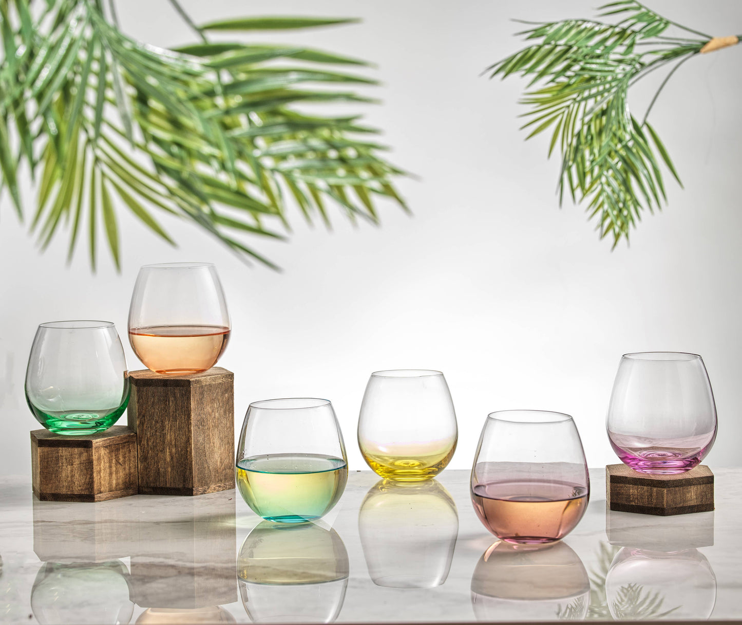 JoyJolt - Hue Colored Stemless Summer Wine Glasses, Outdoor Glasses