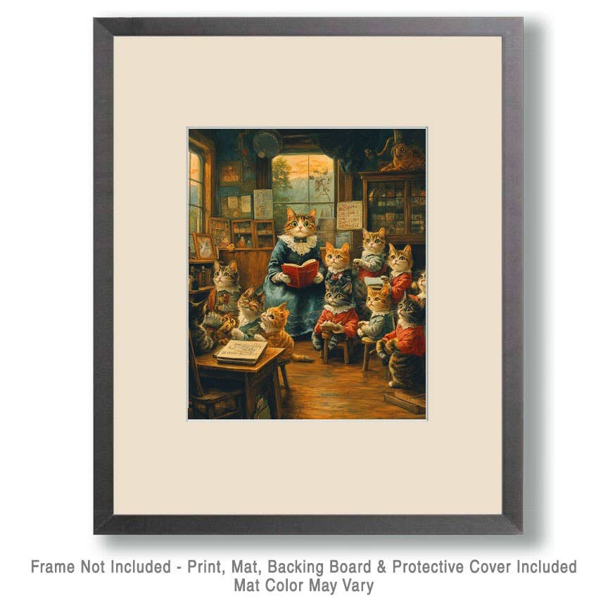 Mowbi - Surprised Teacher and Class - Cat and Kitten Wall Art Prints -  8"x10" Artwork for 11"x14" Frame