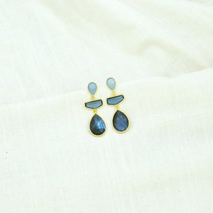 Schmuckoo Berlin - Miss Jane Earring Gold - Iolite, Chalcedony & Labradorite