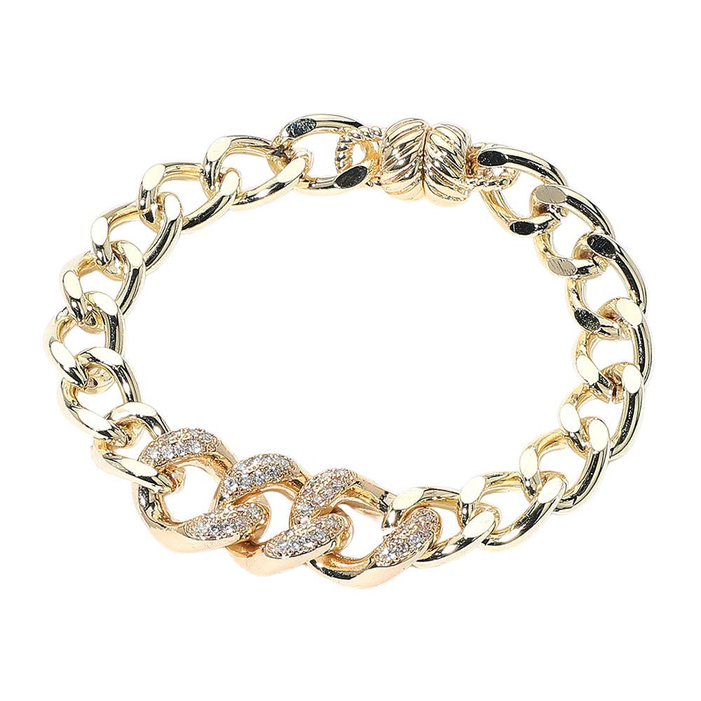 Sensibling Corp. - 14K Gold Plated CZ Stone Paved Cuban Chain Magnetic Bracelet