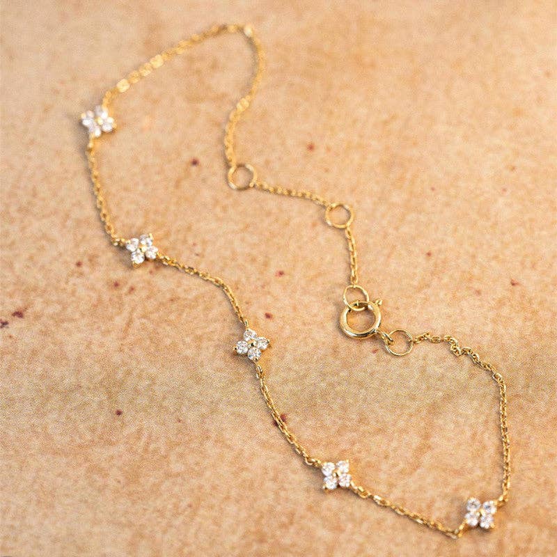 Perimade & Co. LLC - Dainty Four Leaf Clover Bracelet in 925 Sterling Silver: Gold