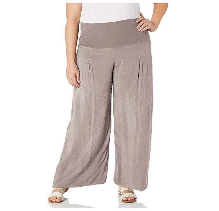 M Made In Italy - Plus Size Maxi Wide Leg Pant: Taupe / 1X