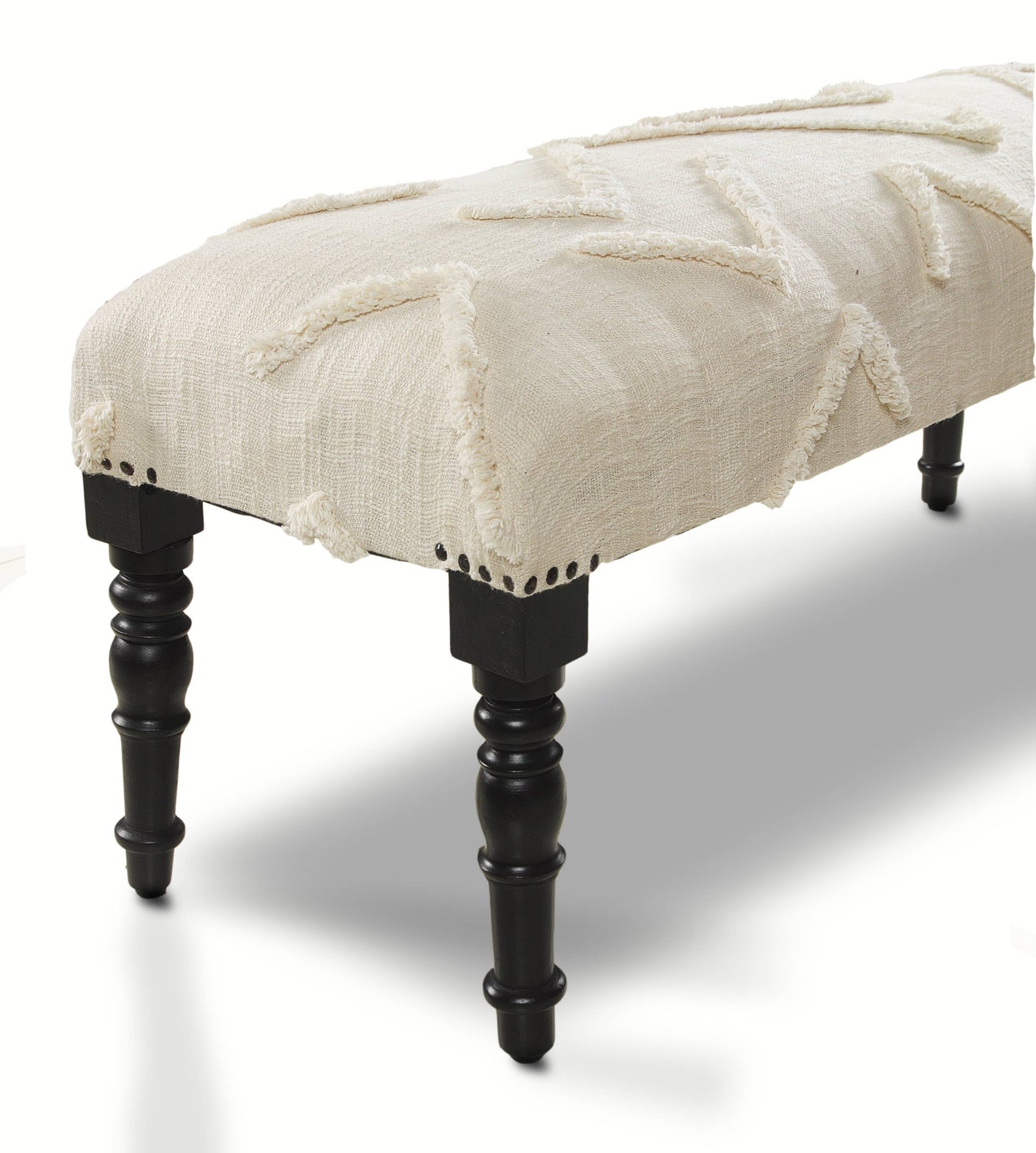 LR Home - Farmhouse Cream/Natural Upholstery Bench: Cream