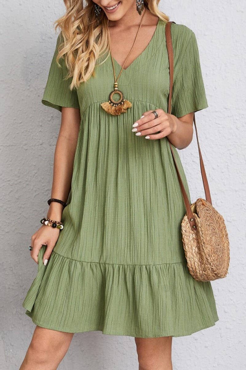 NINEXIS - CWDSD8232_SUMMER LOOSE CASUAL SHORT-SLEEVED DRESS: BROWN / (S) 1
