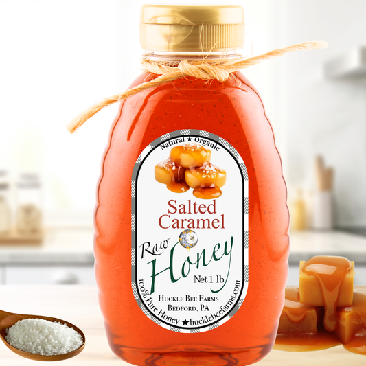 Huckle Bee Farms LLC - Salted Caramel Infused Raw Honey: 1 lb Bottle