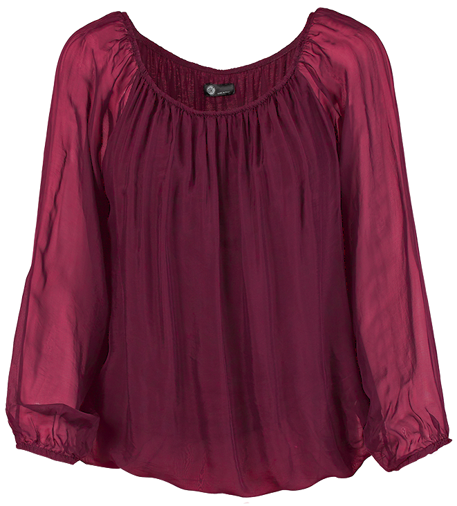 M Made In Italy - Long Sleeve Blouse Plus Size: Anthracite / 2X