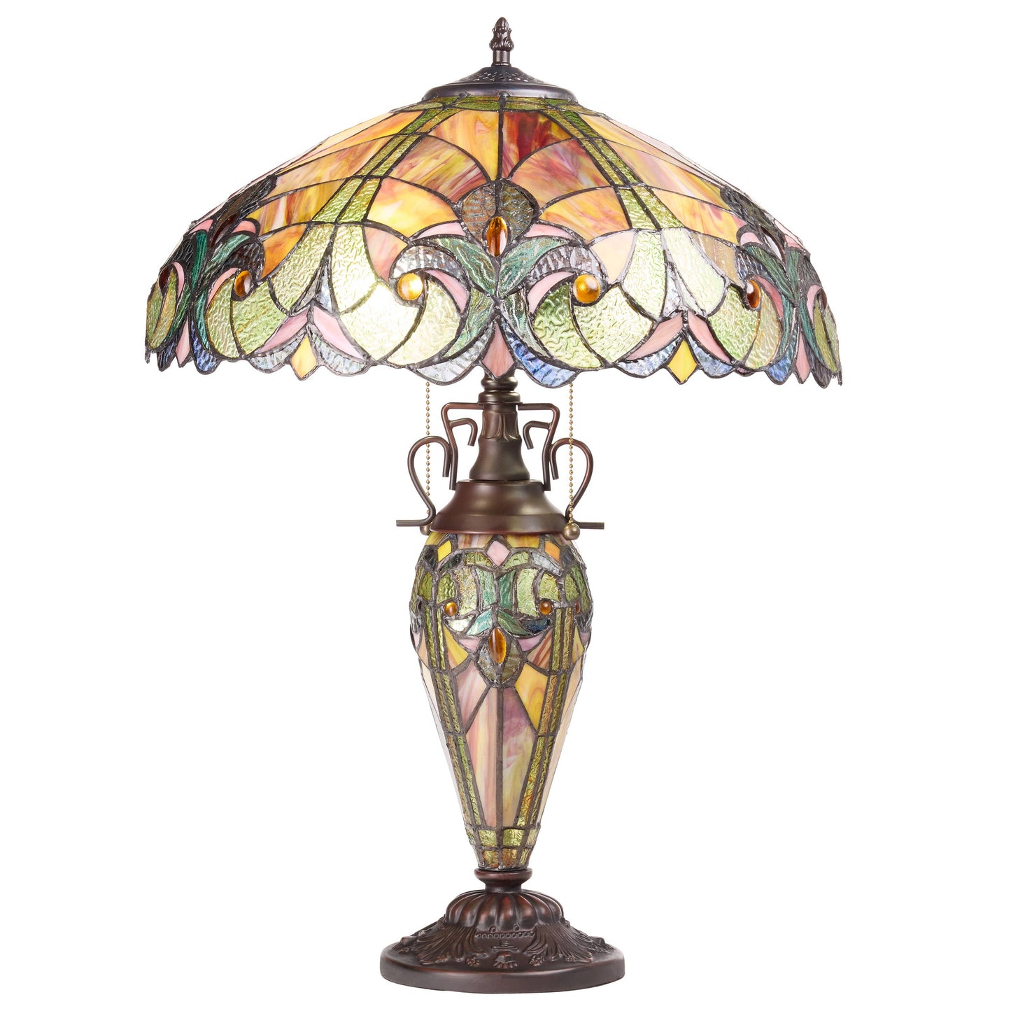 River of Goods - 24.5"H Double Lit Amber Bowl Shade Stained Glass Table Lamp