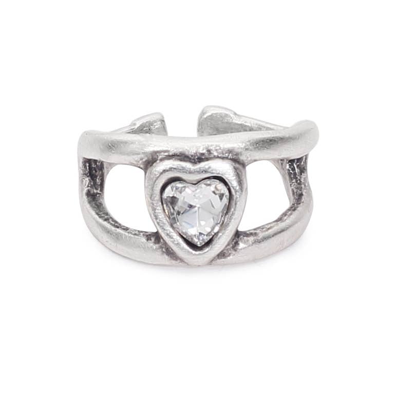 Chanour - Handmade Clear Crystal Heart Brass Ring - 6905