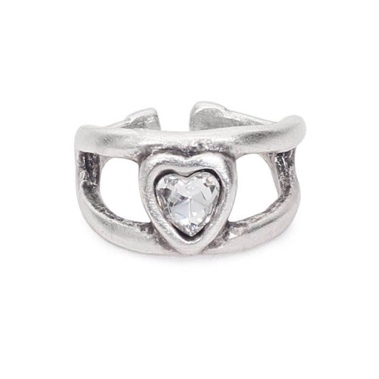Chanour - Handmade Clear Crystal Heart Brass Ring - 6905