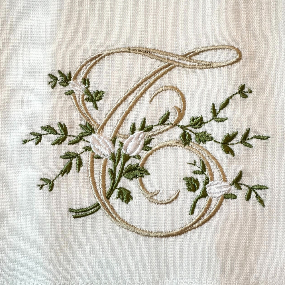 Arte Italica & Crown Linen Designs - Floral Monogram Linen Towel: V