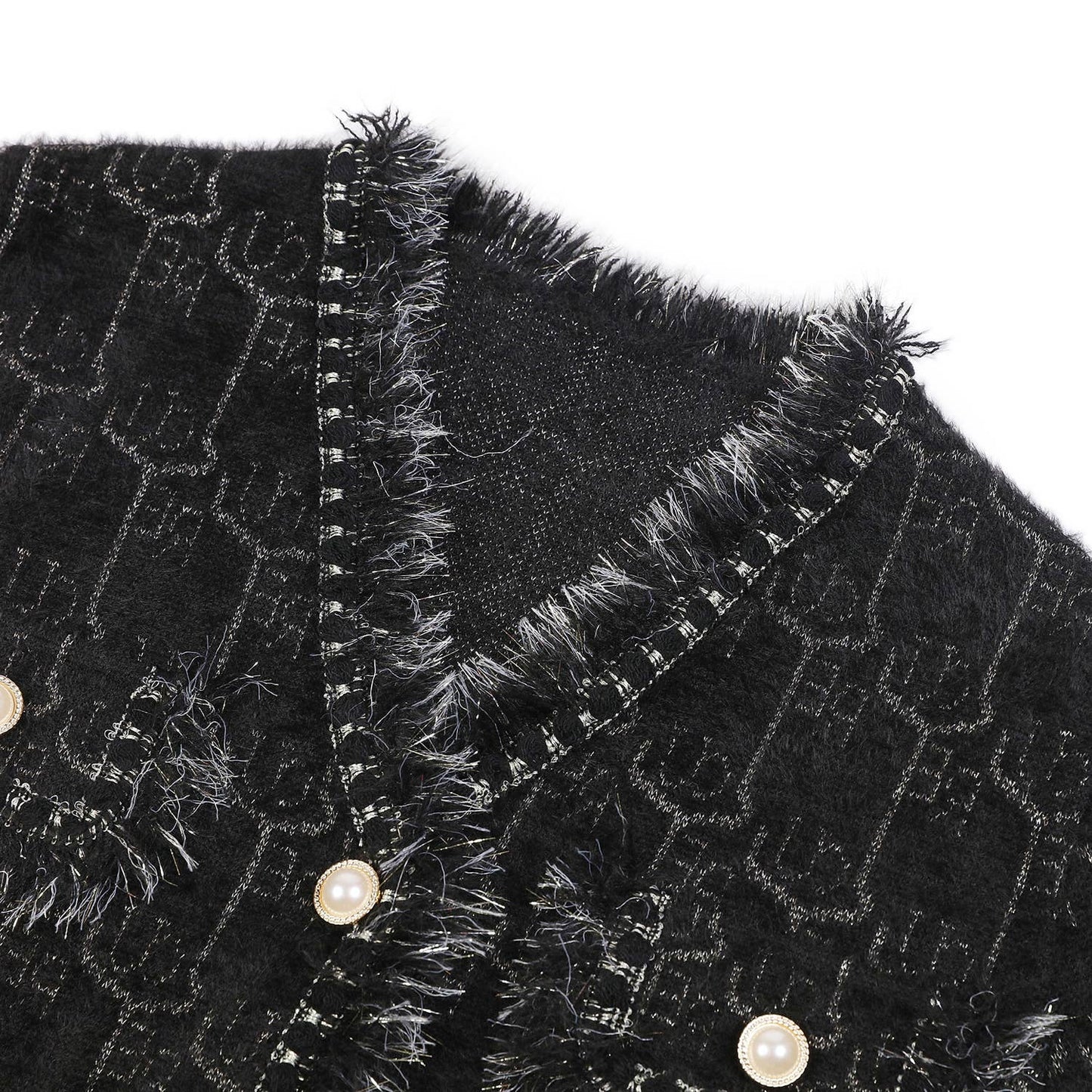 PEACH ACCESSORIES -  Elegance Bouclé Cardigan with Pearl Accents SD190: Black