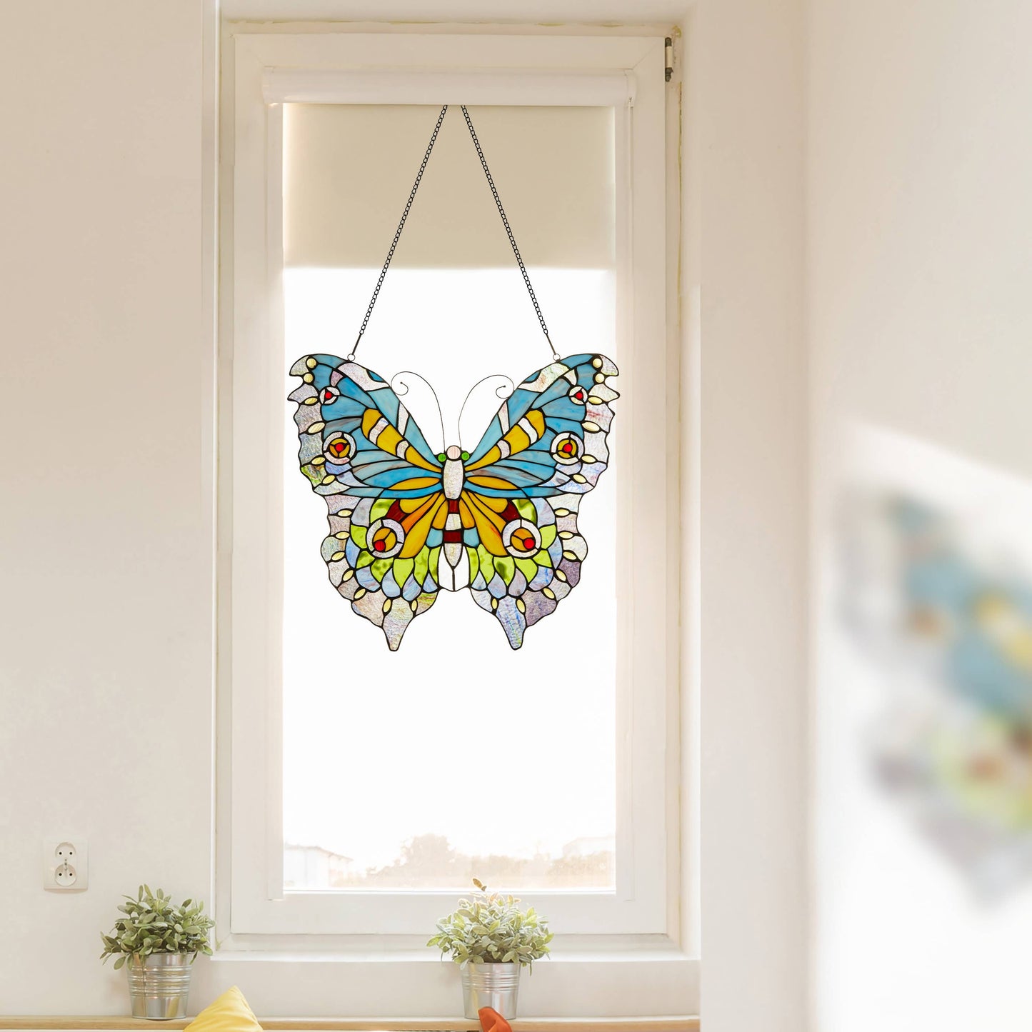 River of Goods - 20.5"H Luisa Blue, Yellow & Green Butterfly Window Panel