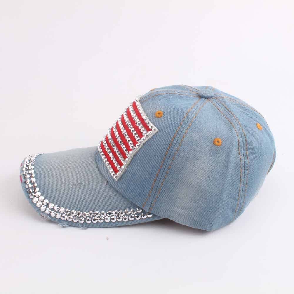 MKS America - Fourth of July American flag denim baseball cap: White / M