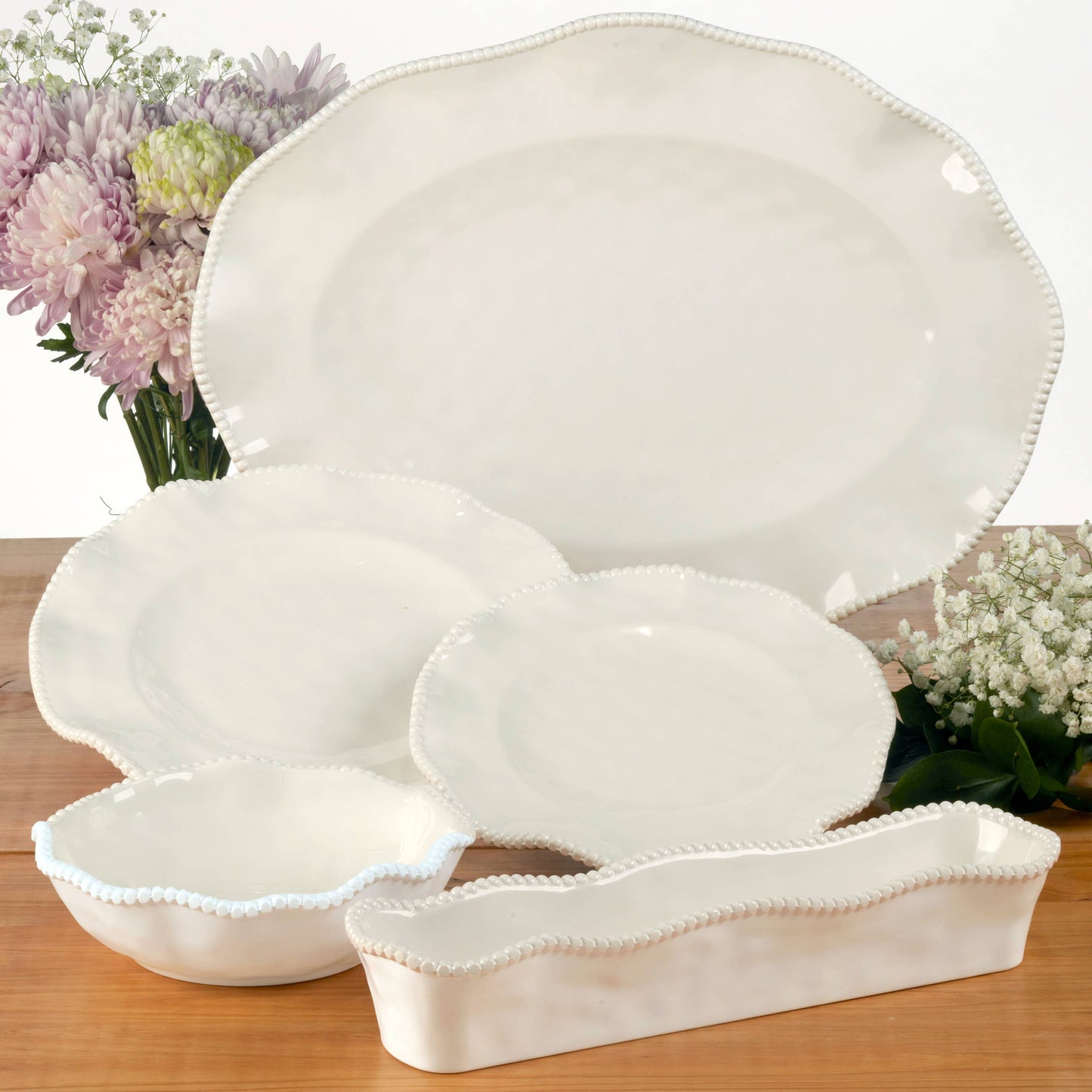 Certified International - Perlette Cream - HW Melamine Cracker Tray 12.875in x 3.5in