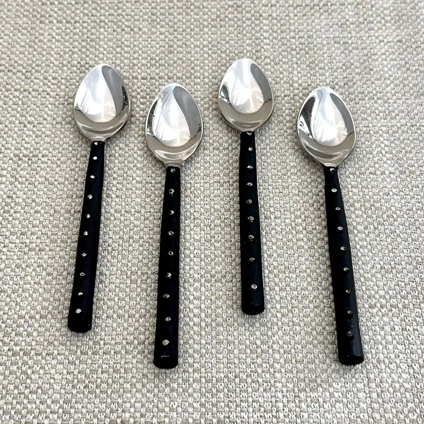 India Handicrafts Inc - Stainless Steel Coffee Spoons w/ Black Handles S/4