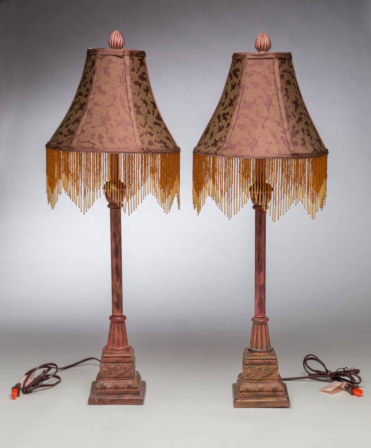 AA Importing - Lamps w/ Animal Print Shades & Oak Leaf Detail, Pr weight