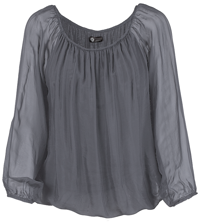 M Made In Italy - Long Sleeve Blouse Plus Size: Anthracite / 1X
