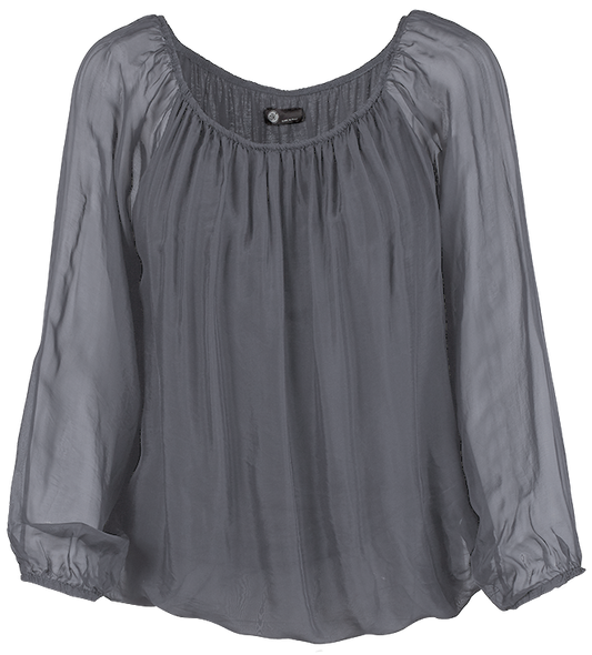 M Made In Italy - Long Sleeve Blouse Plus Size: Anthracite / 1X