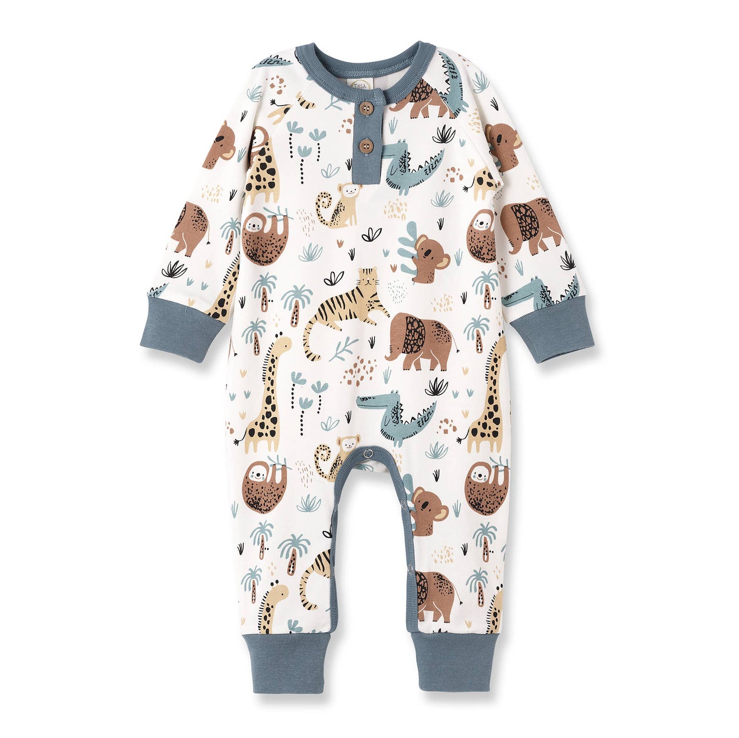 Tesa Babe - Jungle Jamboree Bamboo Henley Romper: 3-6M