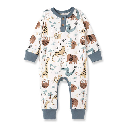 Tesa Babe - Jungle Jamboree Bamboo Henley Romper: 9-12M