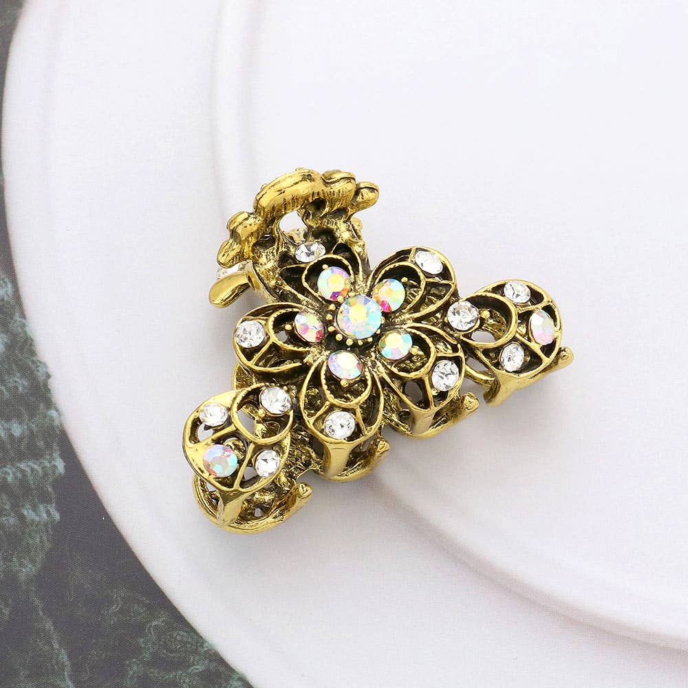 Sensibling Corp. - Stone Embellished Flower Accented Hair Claw Clip: Lt Col Topaz