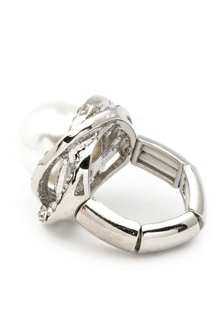 Artini Accessories - Pearl & Crystals Stretch Ring: Gold