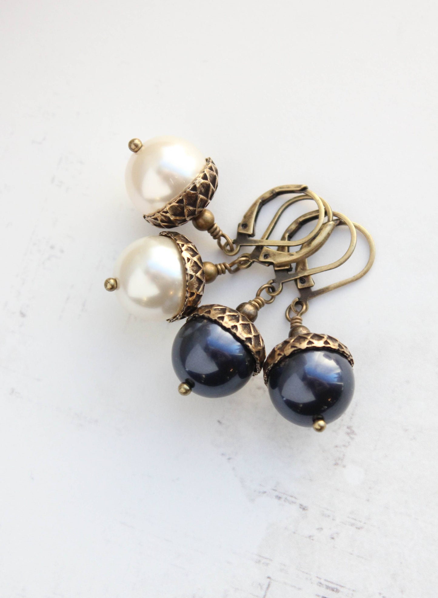 A Pocket of Posies - Pearl Acorn Earrings - ANTIQUED BRASS (23 colors): 4) Pink Champagne