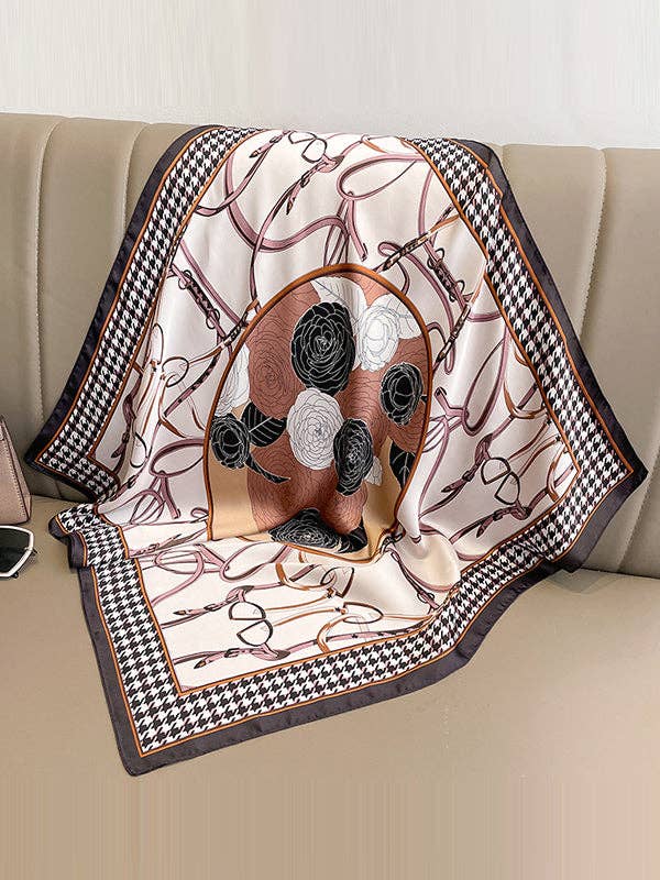 UZ Wholesale Store - Flower Print Houndstooth Scarf: PURPLE / One_size