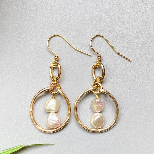 Marble Designs Jewelry - Gold Hoop Earrings Hammered Fresh 
Water Pearls Dangle Drop: Silver
