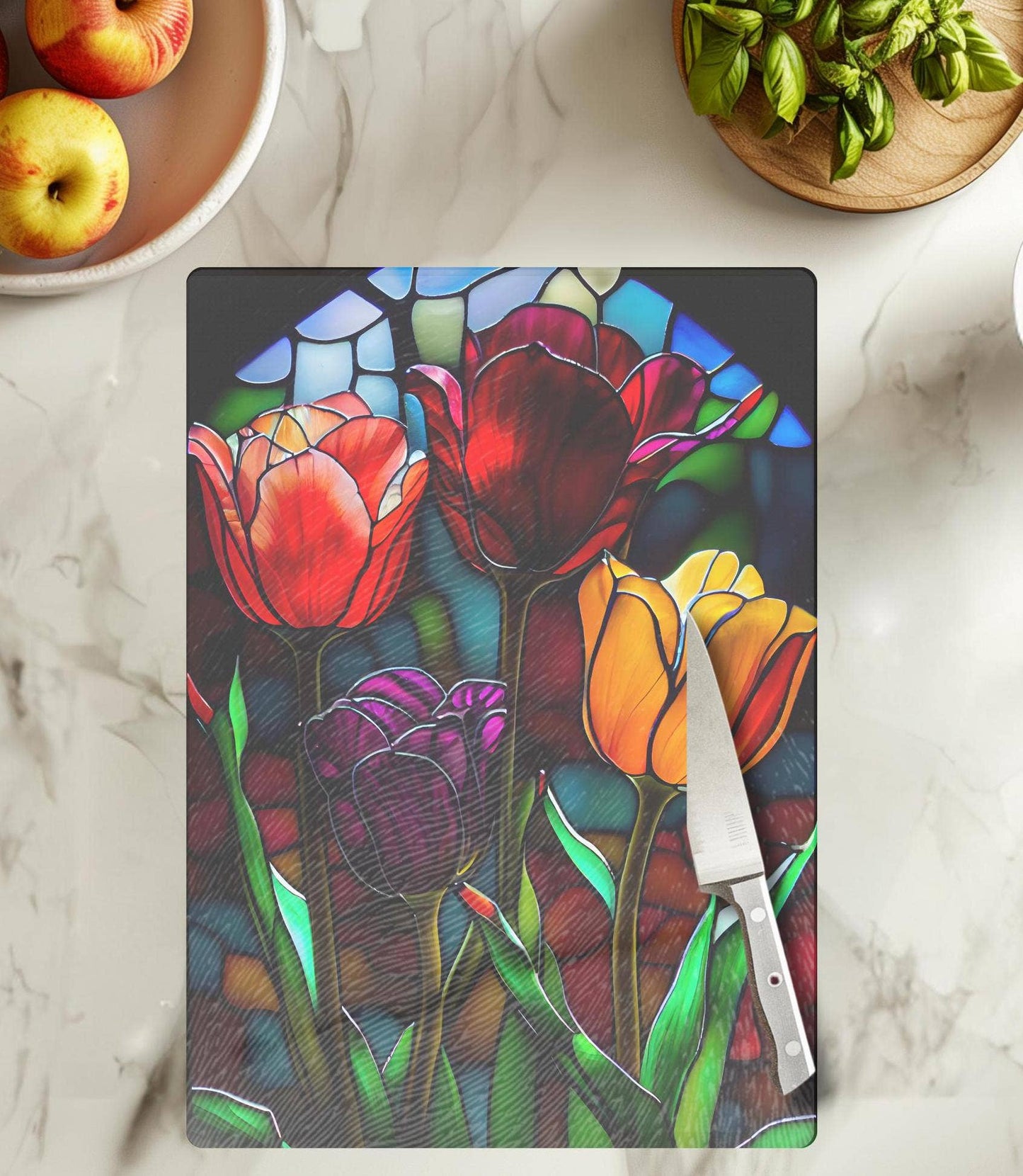 Fernville Creations - Tempered Glass Cutting Board & Charcuterie Serving Tray: 12x15 Inch