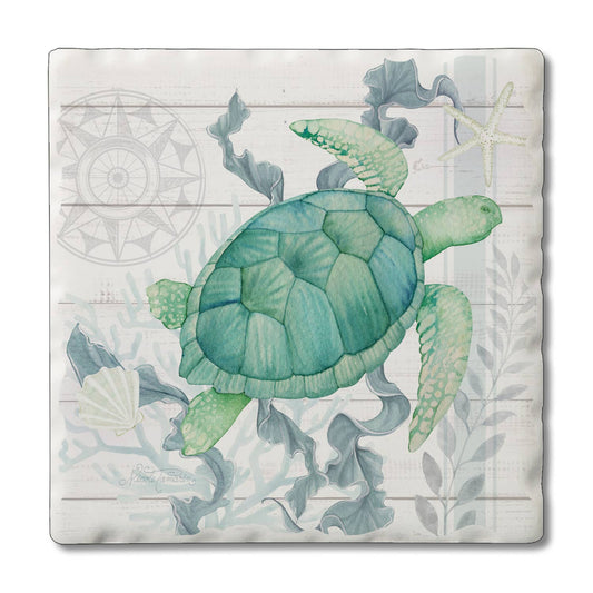 CounterArt/Highland Home/Thirstystone - Beach Therapy Turtle Single Absorbent Tumbled Tile Coaster