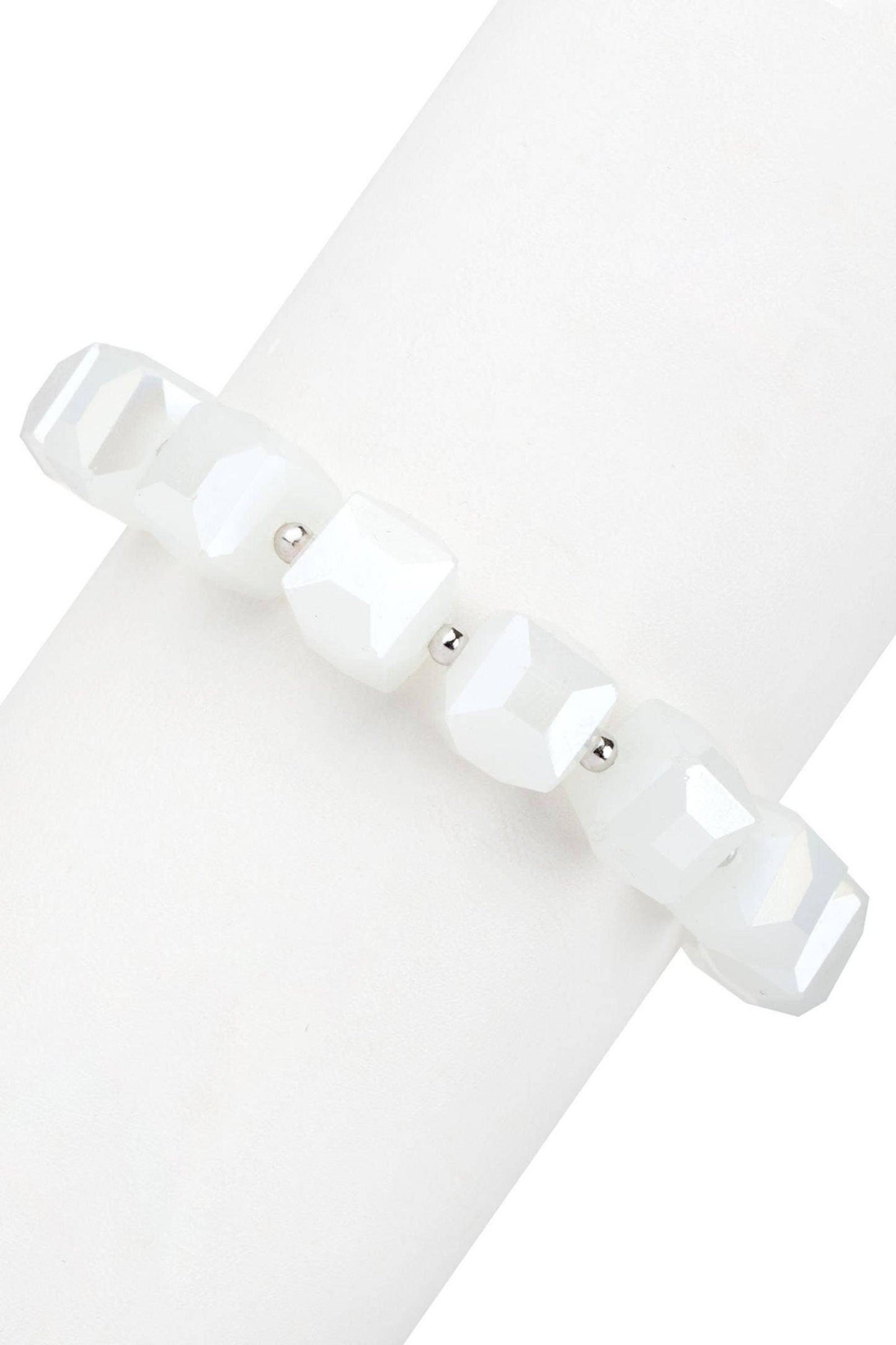 SAACHI - Faceted Bead Stretch Bracelet With Magnetic Clasp: White