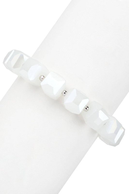 SAACHI - Faceted Bead Stretch Bracelet With Magnetic Clasp: White
