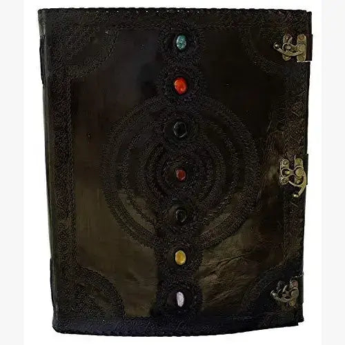 Tuzech Leather - Tuzech Handmade Vintage Seven Chakra Stone Embossed Diary: Brown / 10 x 7 inch / Unlined