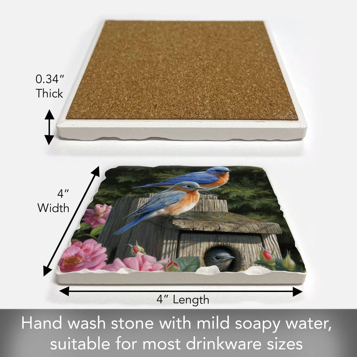 CounterArt/Highland Home/Thirstystone - Bluebirds #2 Single Absorbent Stone Tumbled Tile Coaster