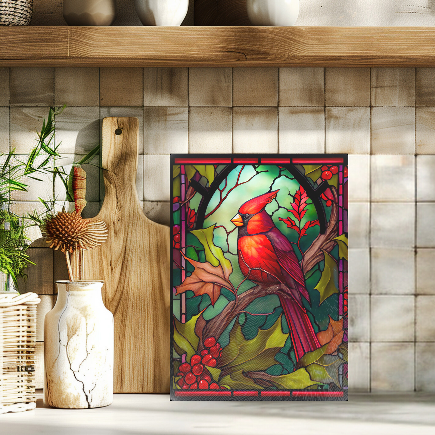 Fernville Creations - Cardinal Tempered Glass Cutting Board, Charcuterie Board: 11 X 15 - Inch