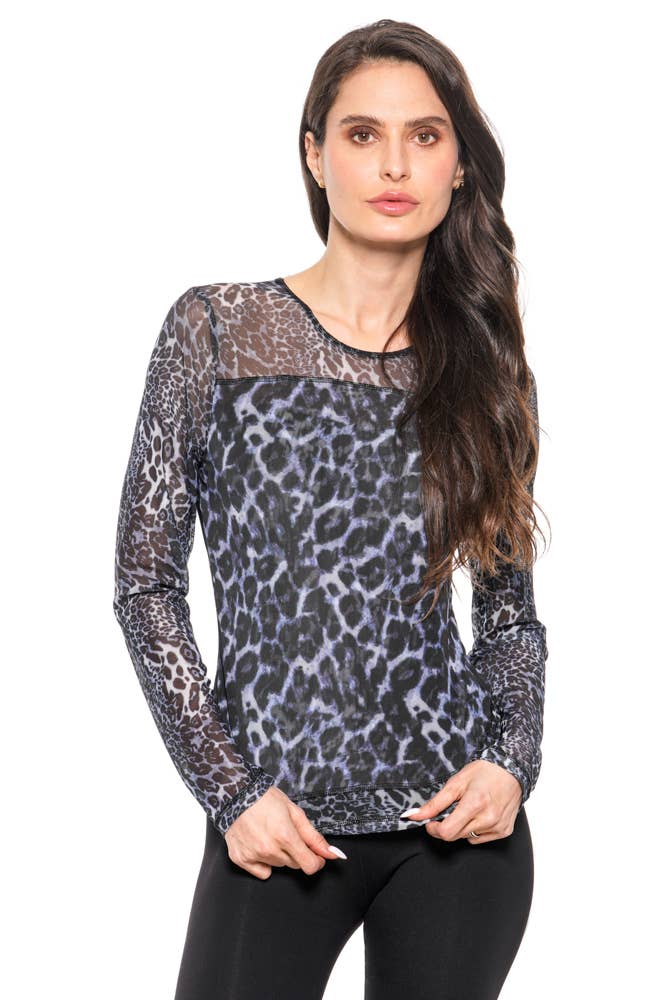 Adore - A430 Mixed Leopard Mesh Top: S