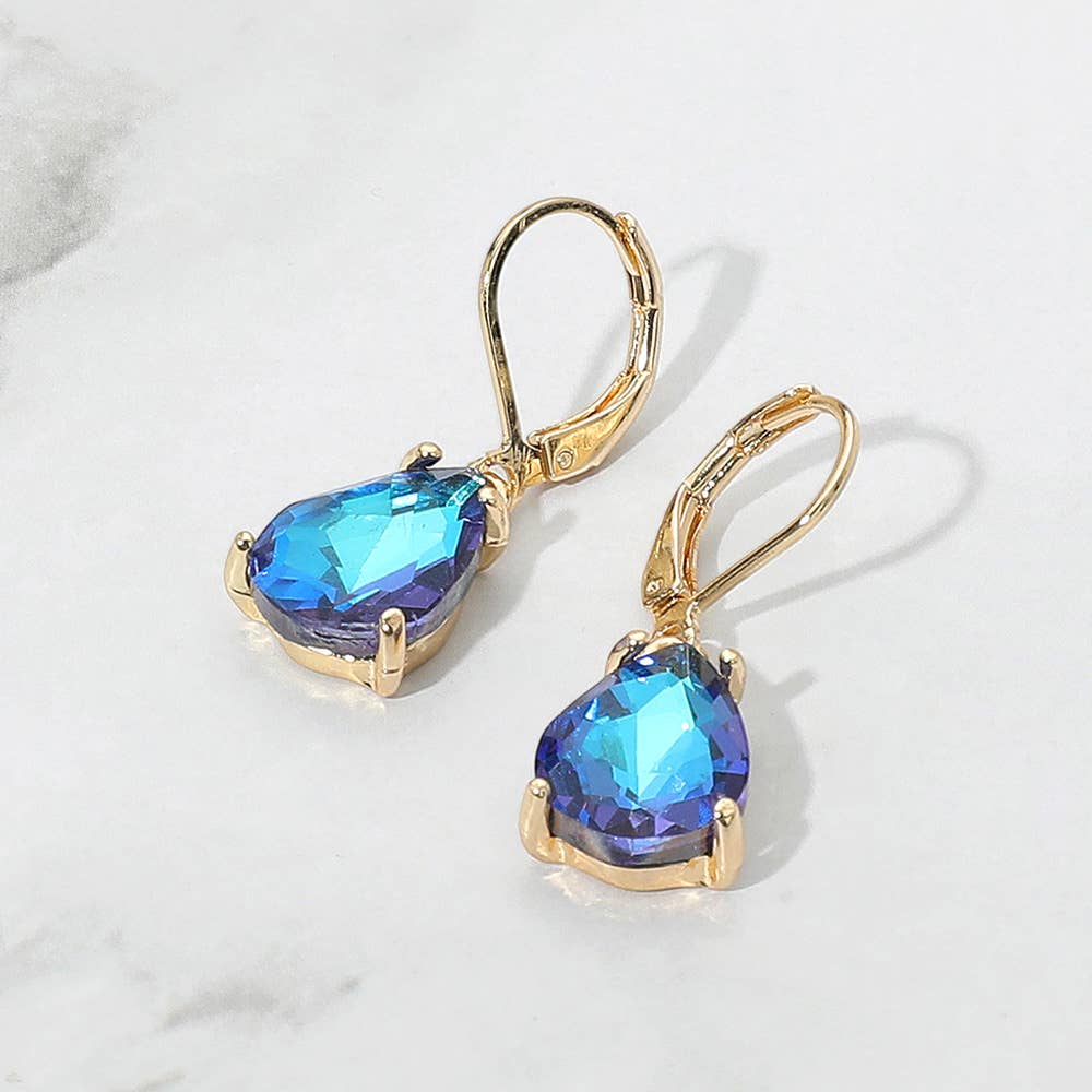 Sensibling Corp. - Teardrop Glass Stone Drop Dangle Earrings: AB,Royal Blue