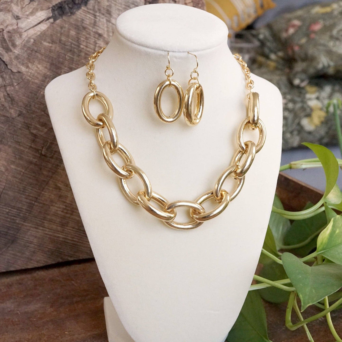 PennyLine inc - Chunky Chain Statement Necklace Set Gold Silver Tones: Silver Tone