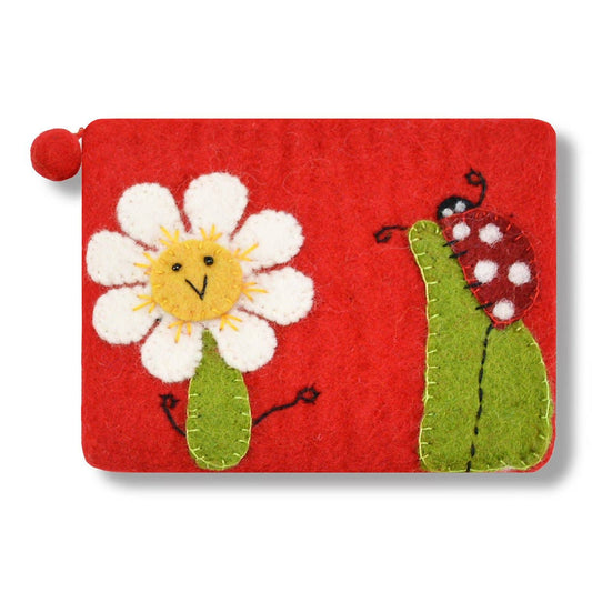 BNB Crafts Inc. - SunFlower and Lady Bug Coin Purse: Red